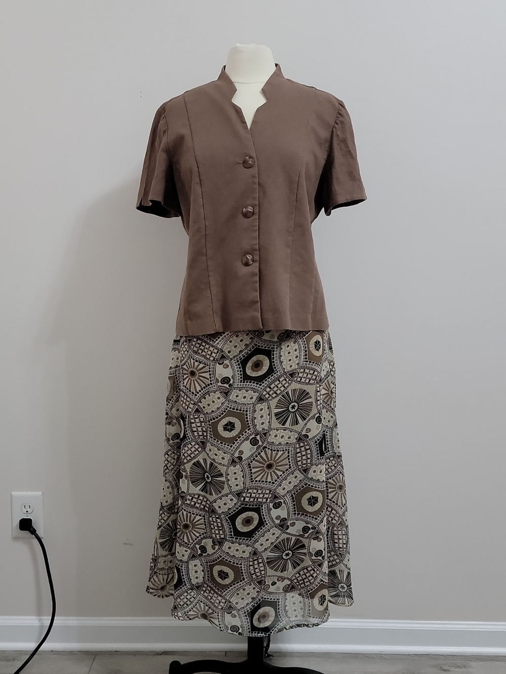 VTG Dorby 2pc Skirt Set Womens 14 Beige Blazer Linen Blend Skirt Classic EUC